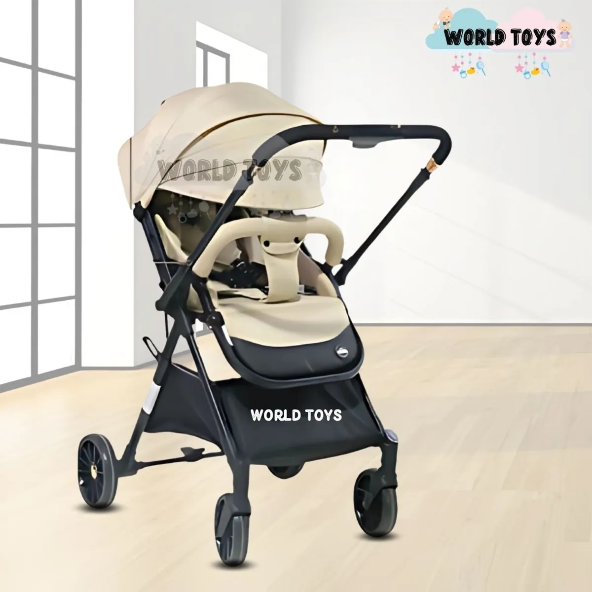 BABY - Coche Maleta de Lujo «GENOVIA» Mango Reversible Beige