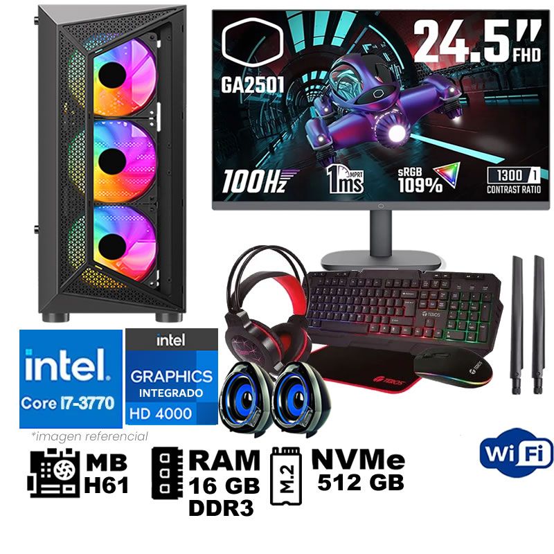 Computadora Pc Intel Core i7 3770 Monitor 25 fhd' RAM 16 GB SSD 500 GB WIFI