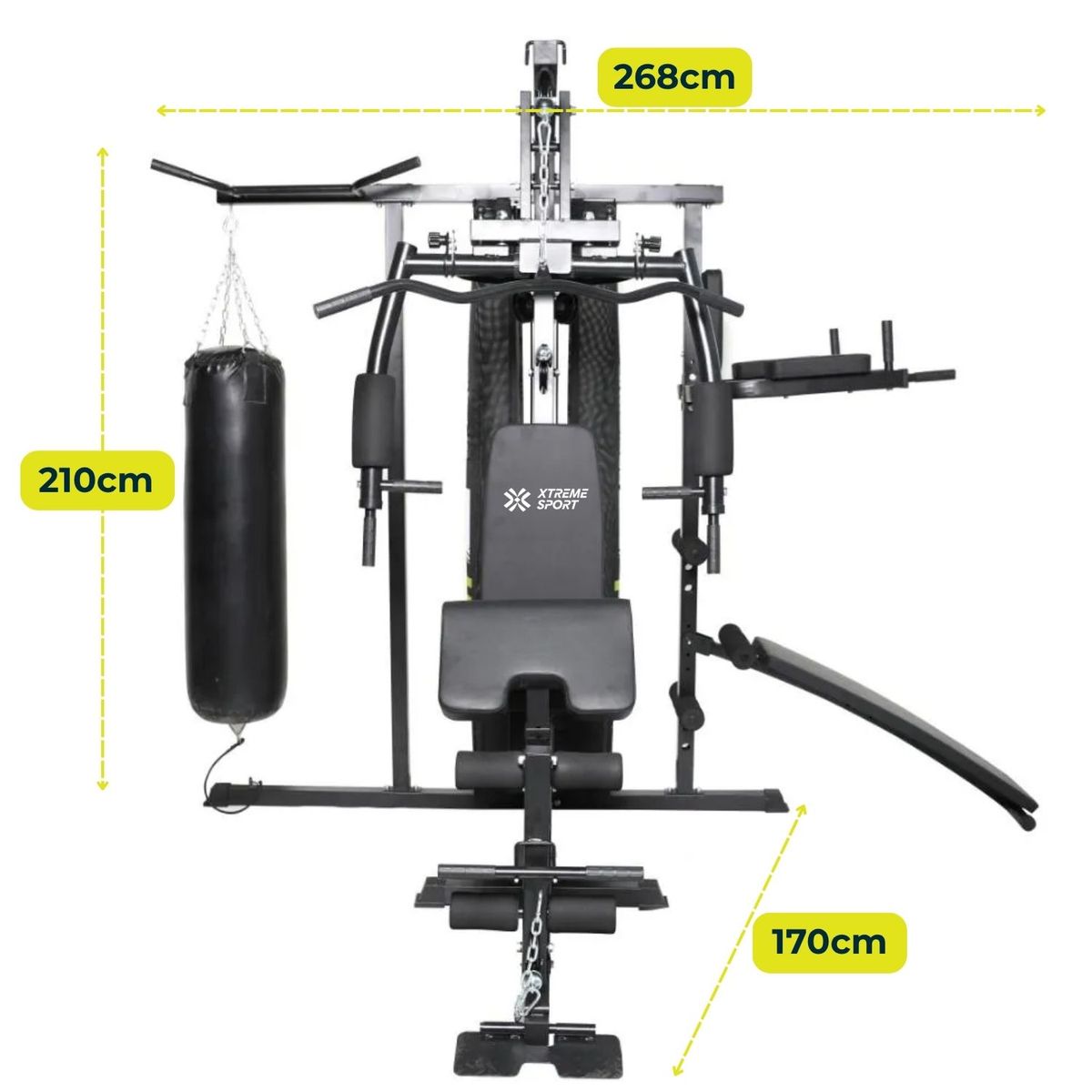 XTREME SPORT - Gimnasio Multifuncional 3 estaciones Saco, Dominadas, Banca, 70.6kg