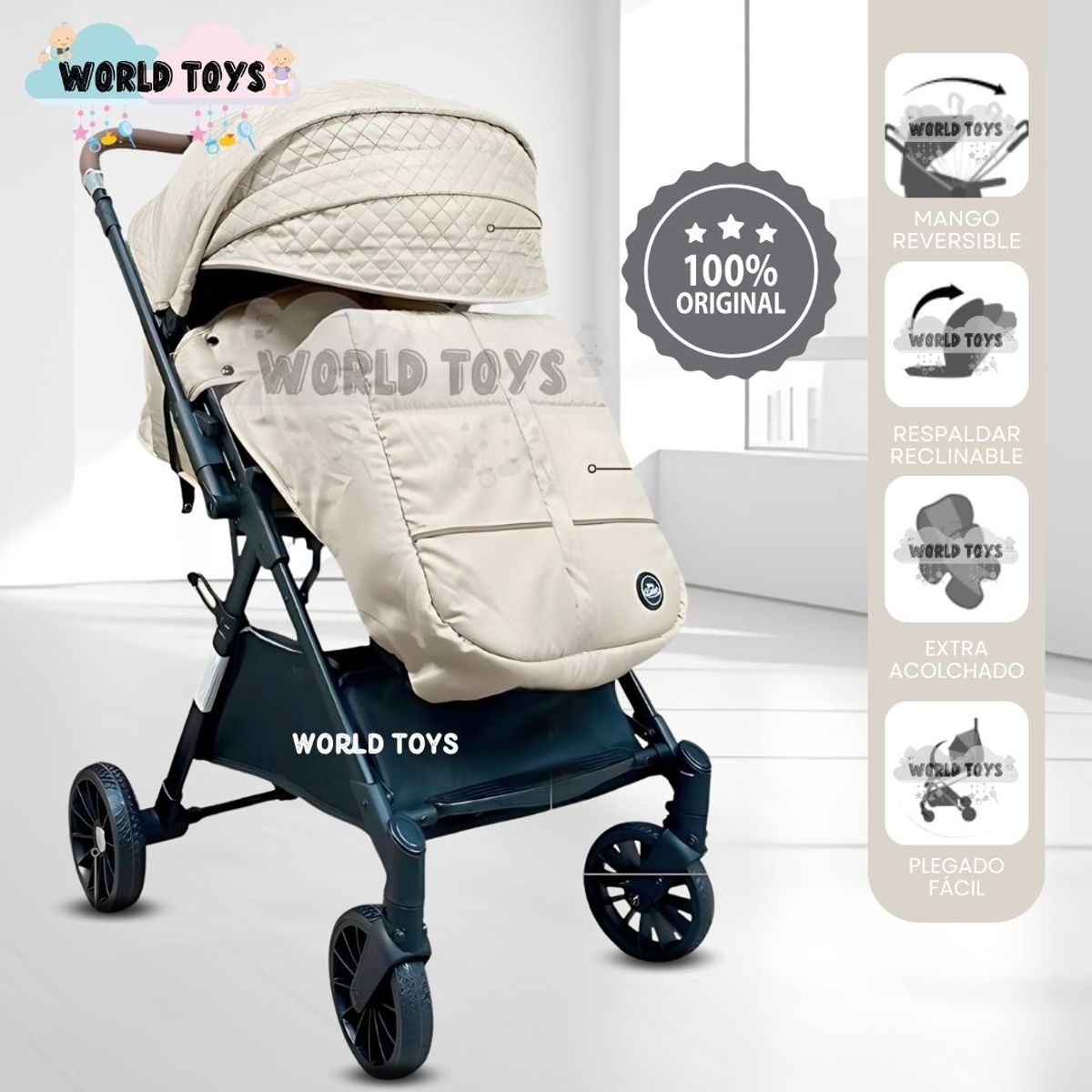BABY - Coche Maleta de Lujo «MARSELLA» Mango Reversible Beige