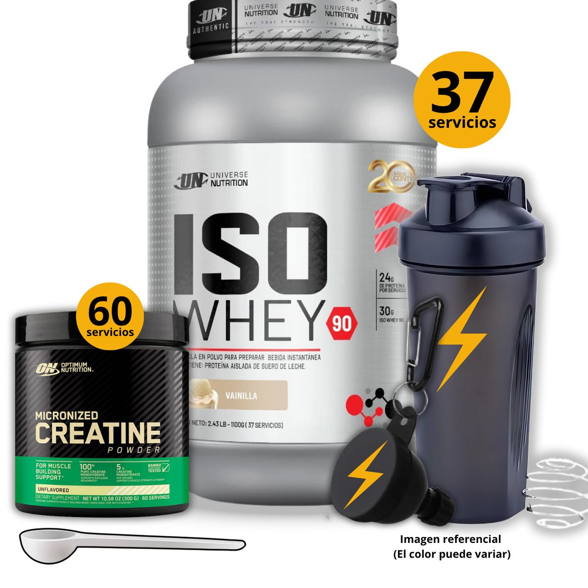 Universe Nutrition - PROTEINA ISO WHEY 90 DE 1KG VAINILLA + CREATINA OPTIMUM NUTRITION DE 300GR + REGALOS