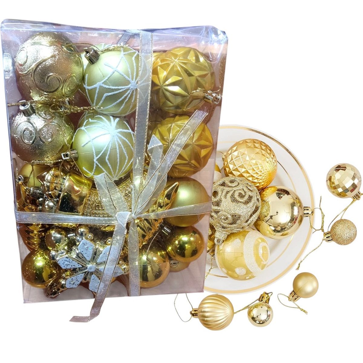 GENERICO - Set de adornos de bolas navideñas set de 30 pcs Dorado