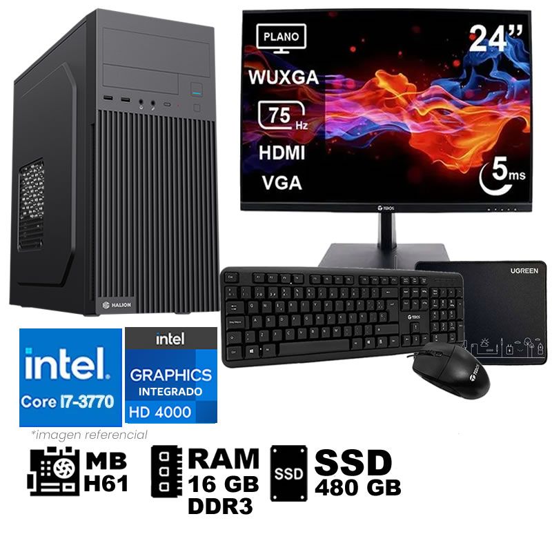 Computadora Pc Intel Core i7 3770 Monitor 24 fhd' RAM 16 GB SSD 480  GB