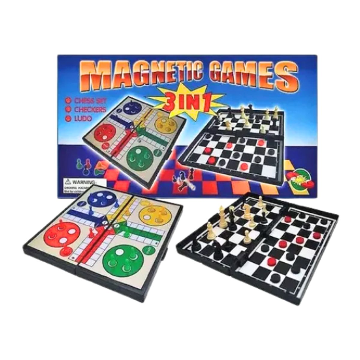 GENERICO - Set de Juegos Magnéticos 3 en 1: Ajedrez, Damas y Parchís
