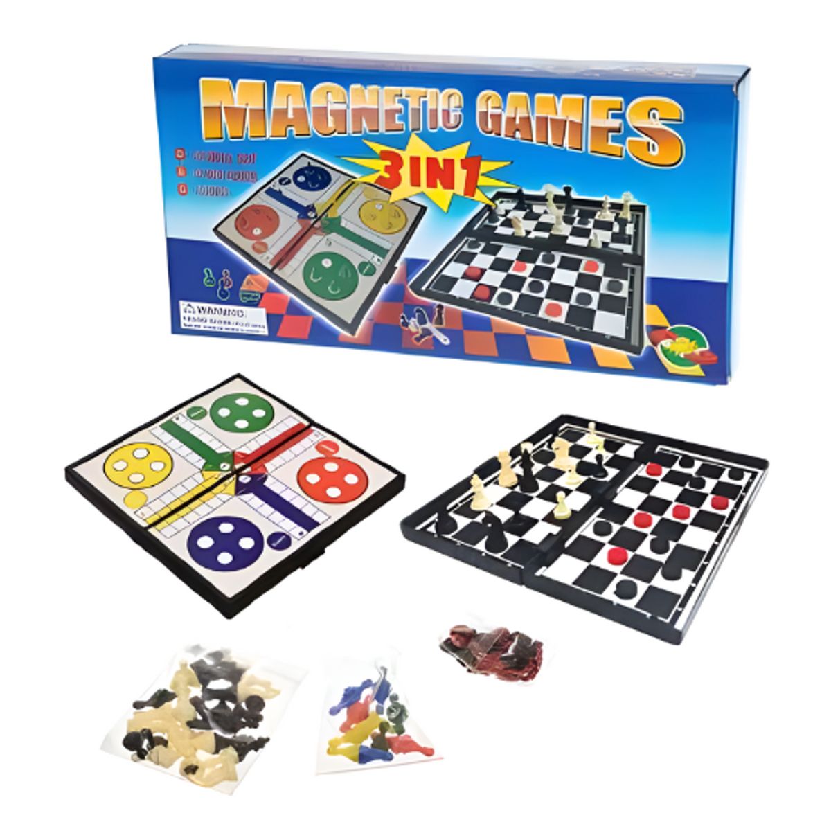 GENERICO - Set de Juegos Magnéticos 3 en 1: Ajedrez, Damas y Parchís