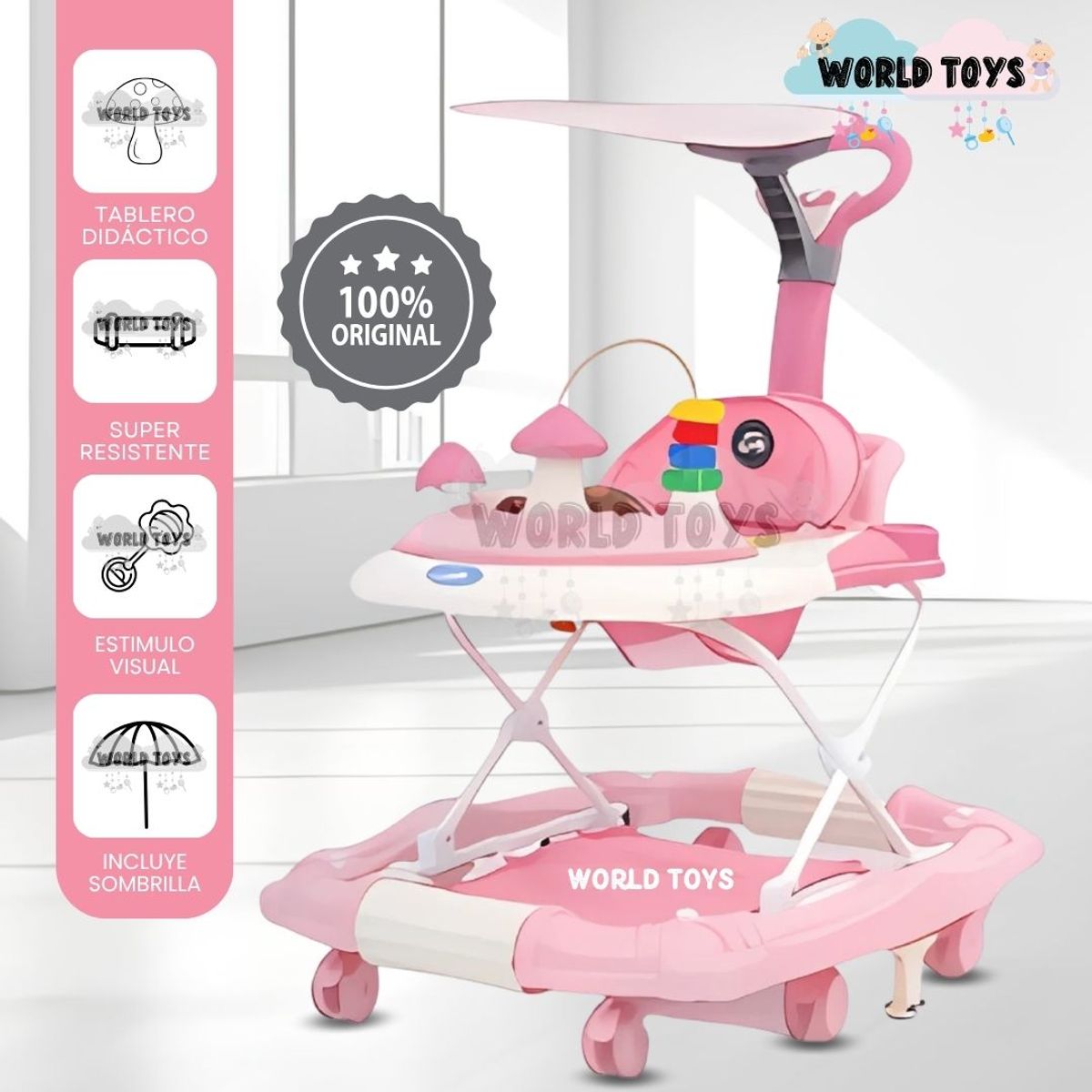 BABY - Andador Didáctico para Bebès «SHAGGIE» con Sombrilla Pink