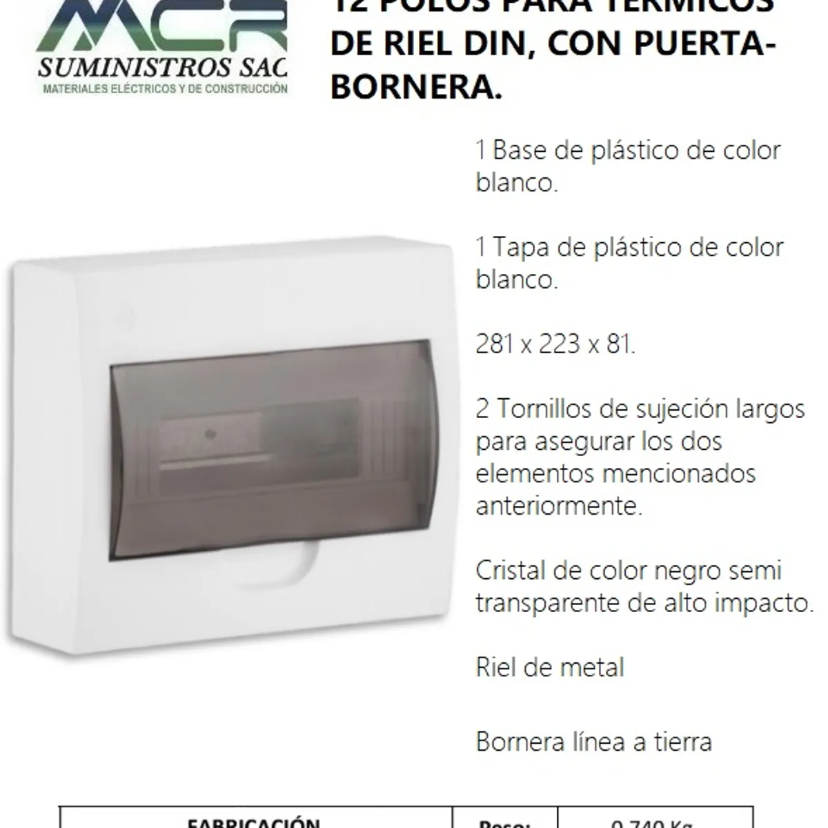 GENERICO - GABINETE ADOS DE 2 A 12 POLOS PARA ITEM DE RIEL DIN, CON PTA-BORNERA.