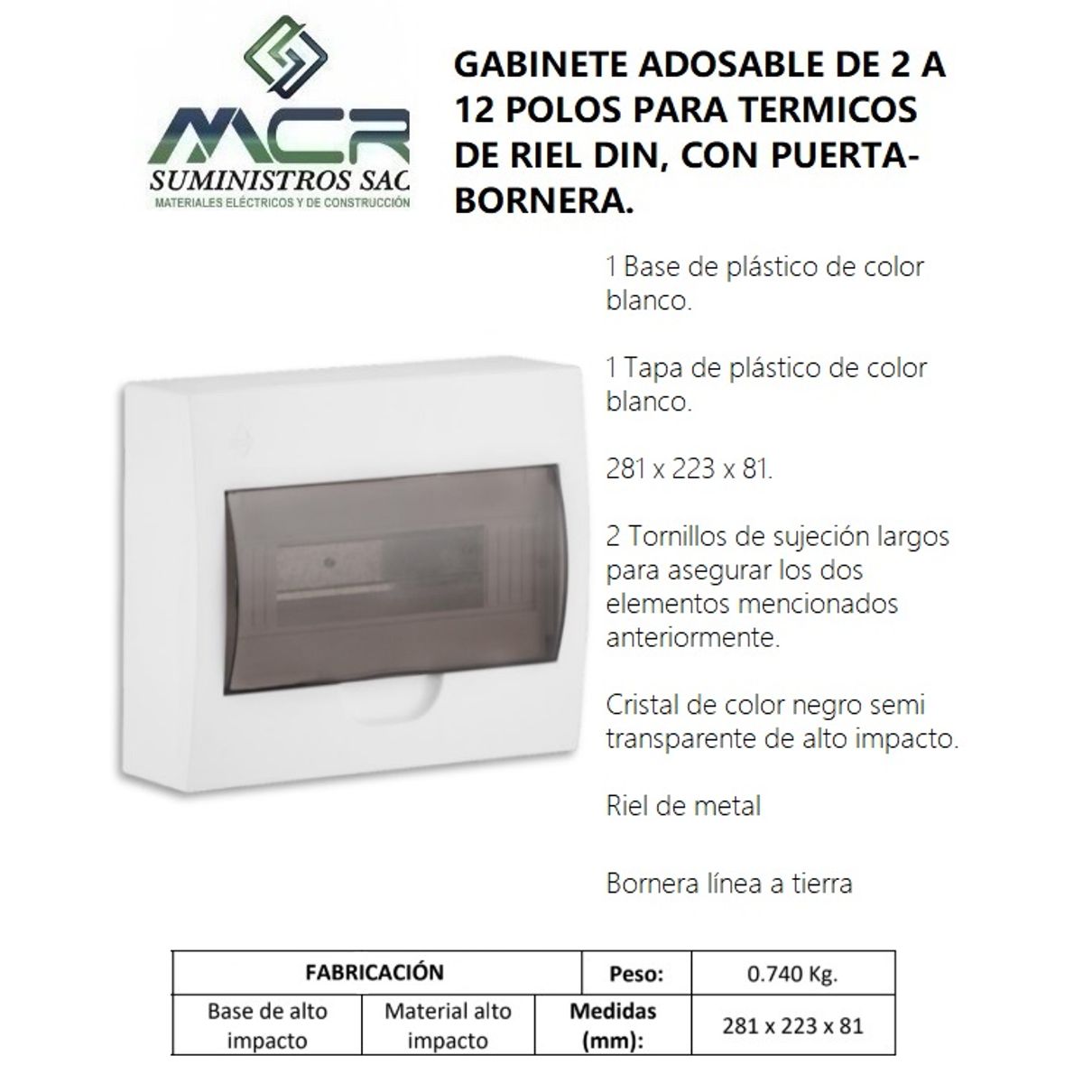 GENERICO - GABINETE ADOS DE 2 A 12 POLOS PARA ITEM DE RIEL DIN, CON PTA-BORNERA.