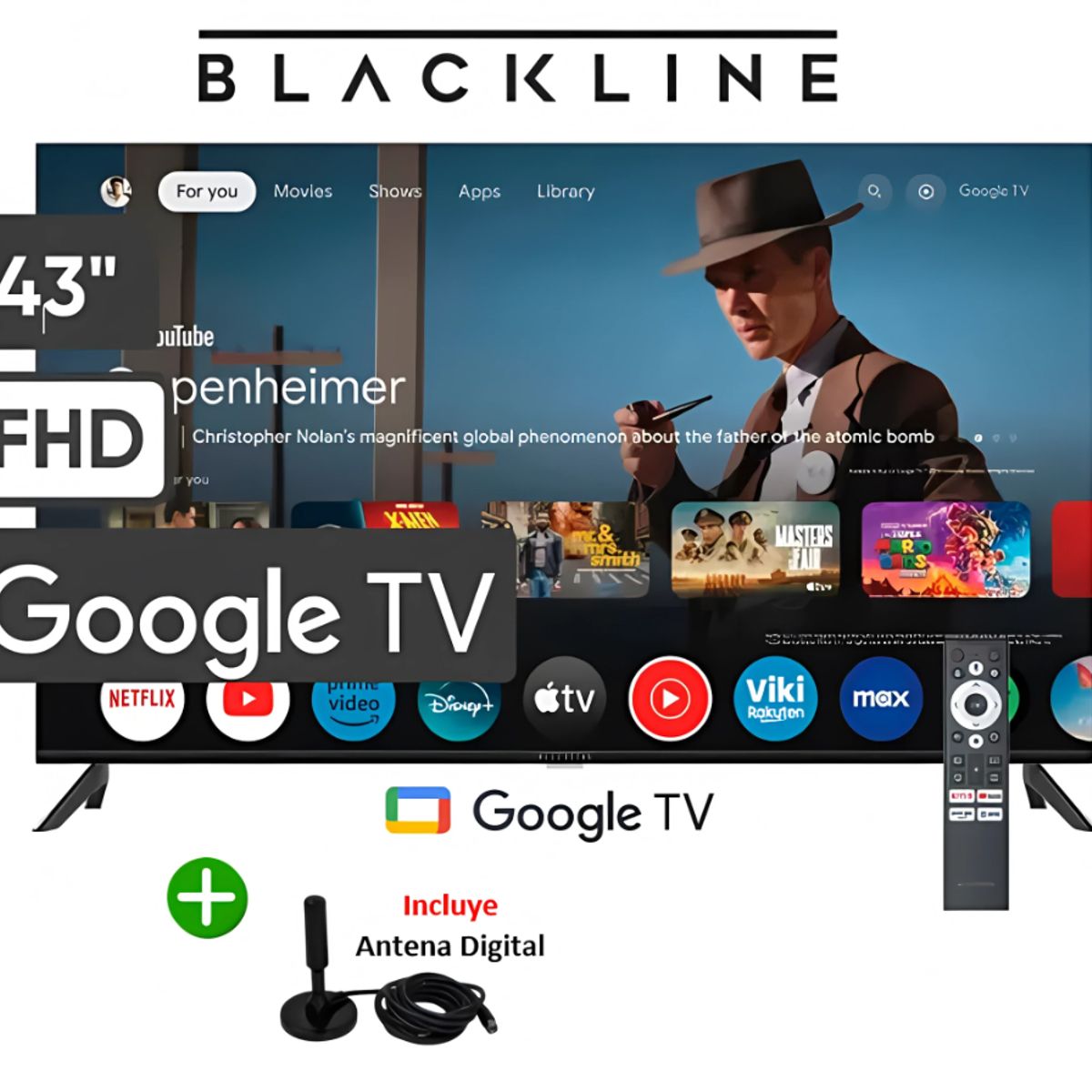 BLACKLINE - Televisor BLACKLINE 43 UHD 4K Smart TV BL43-T3000UD GOOGLE TV + Antena Digital
