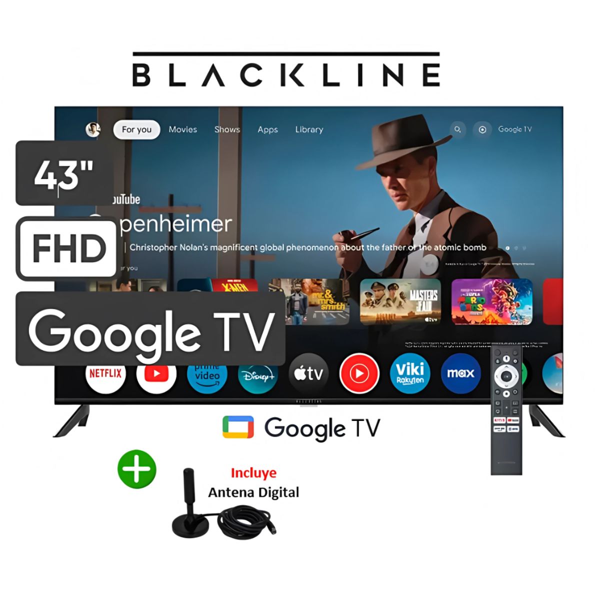 BLACKLINE - Televisor BLACKLINE 43 UHD 4K Smart TV BL43-T3000UD GOOGLE TV + Antena Digital