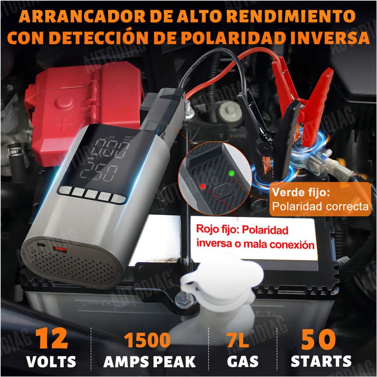 GENERICO - Arrancador de Batería de auto con Luz LED y Carga Rápida USB-C
