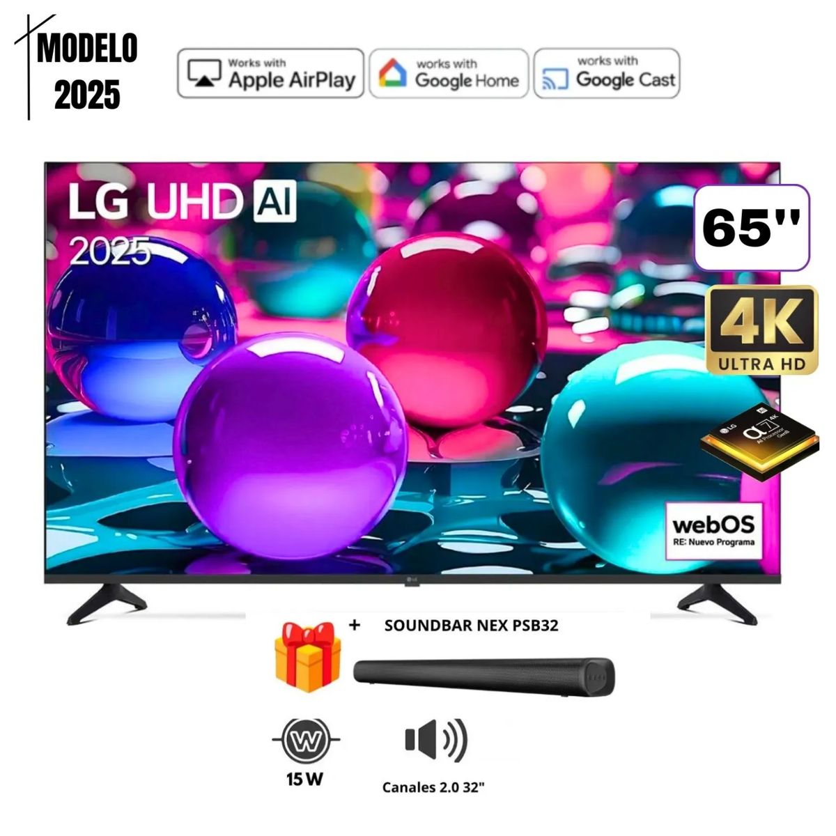 LG - TELEVISOR 65 LG 65UA7300PSB UHD 4K THINQ AI 2025 + SOUNDBAR NEX