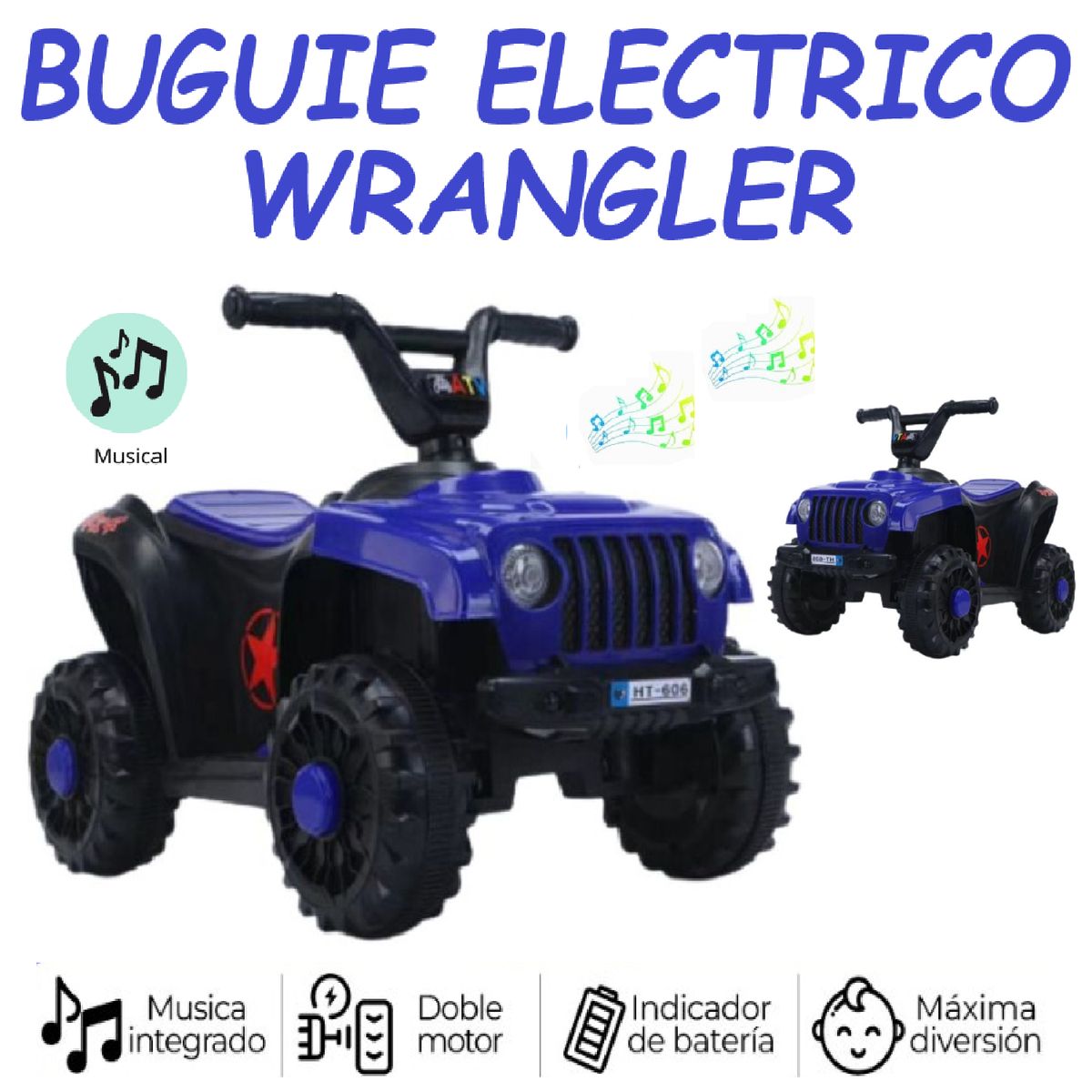 GENERICO - Nuevo Buguie Electrico Wrangler Musical -Azul