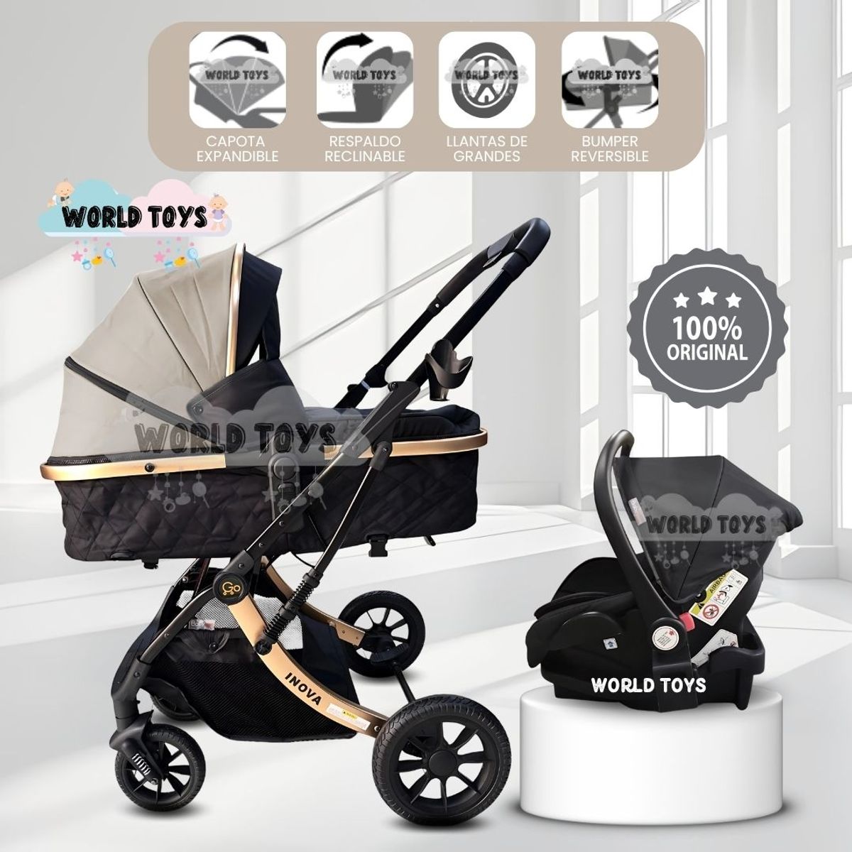 BABY - Coche Moisés Travel System «INOVA PRO» de Lujo Beige
