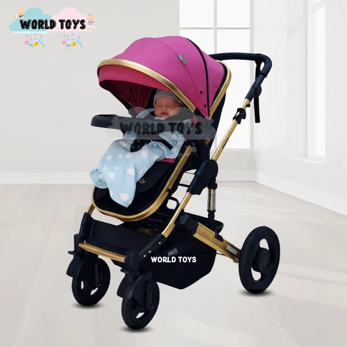 BABY - Coche Cuna Moisés de Lujo «PRADO GOLD» Dark Pink