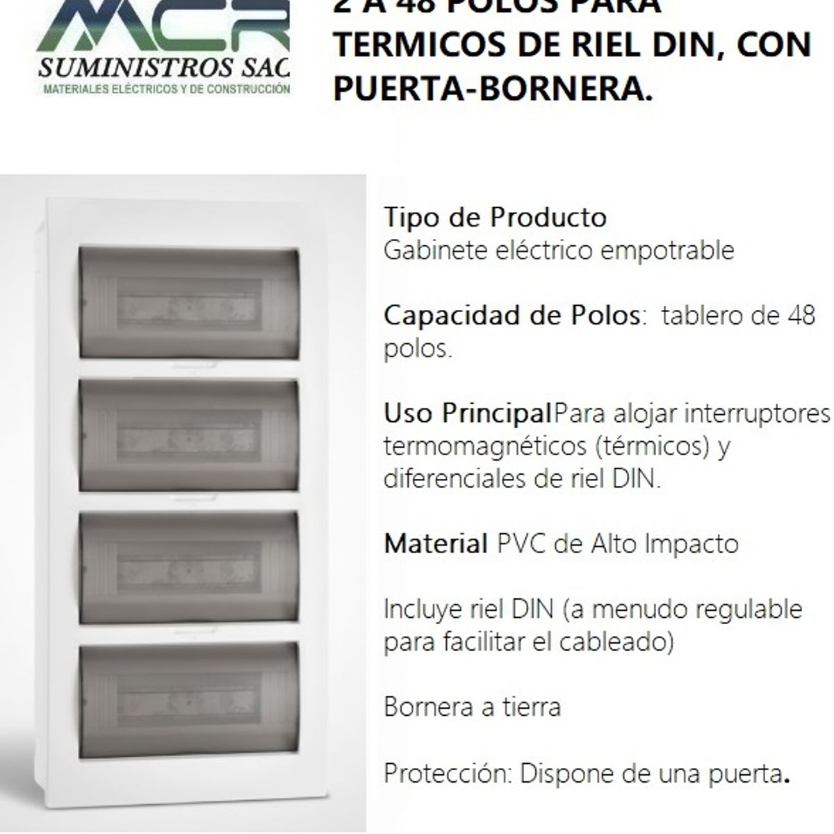 GENERICO - GABINETE EMP DE 2 A 48 POLOS PARA ITM DE RIEL DIN, CON PUERTA-BORNERA