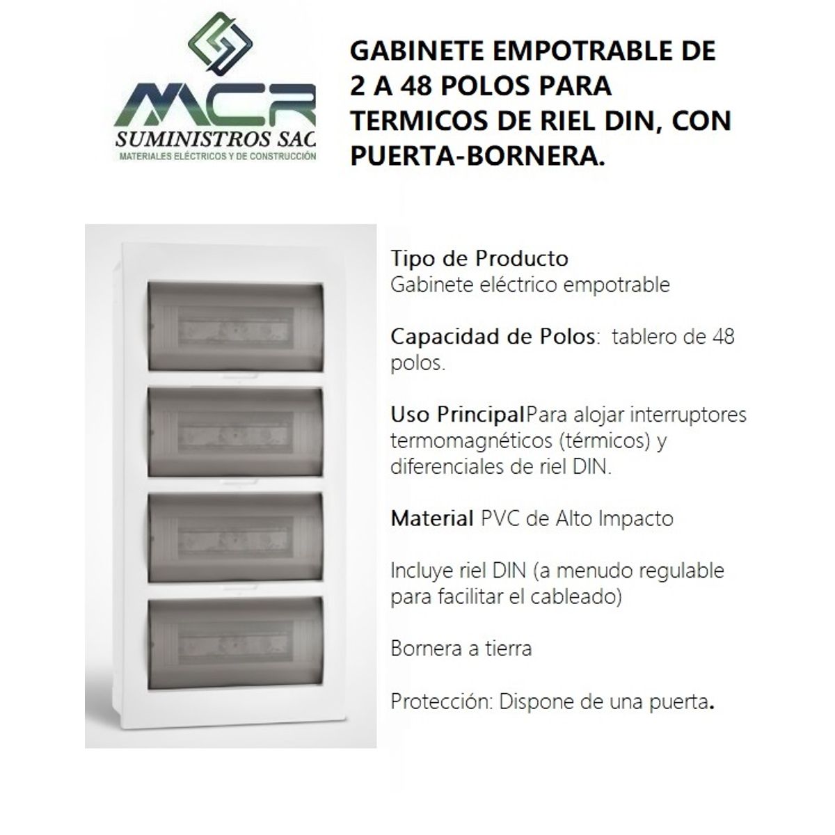 GENERICO - GABINETE EMP DE 2 A 48 POLOS PARA ITM DE RIEL DIN, CON PUERTA-BORNERA