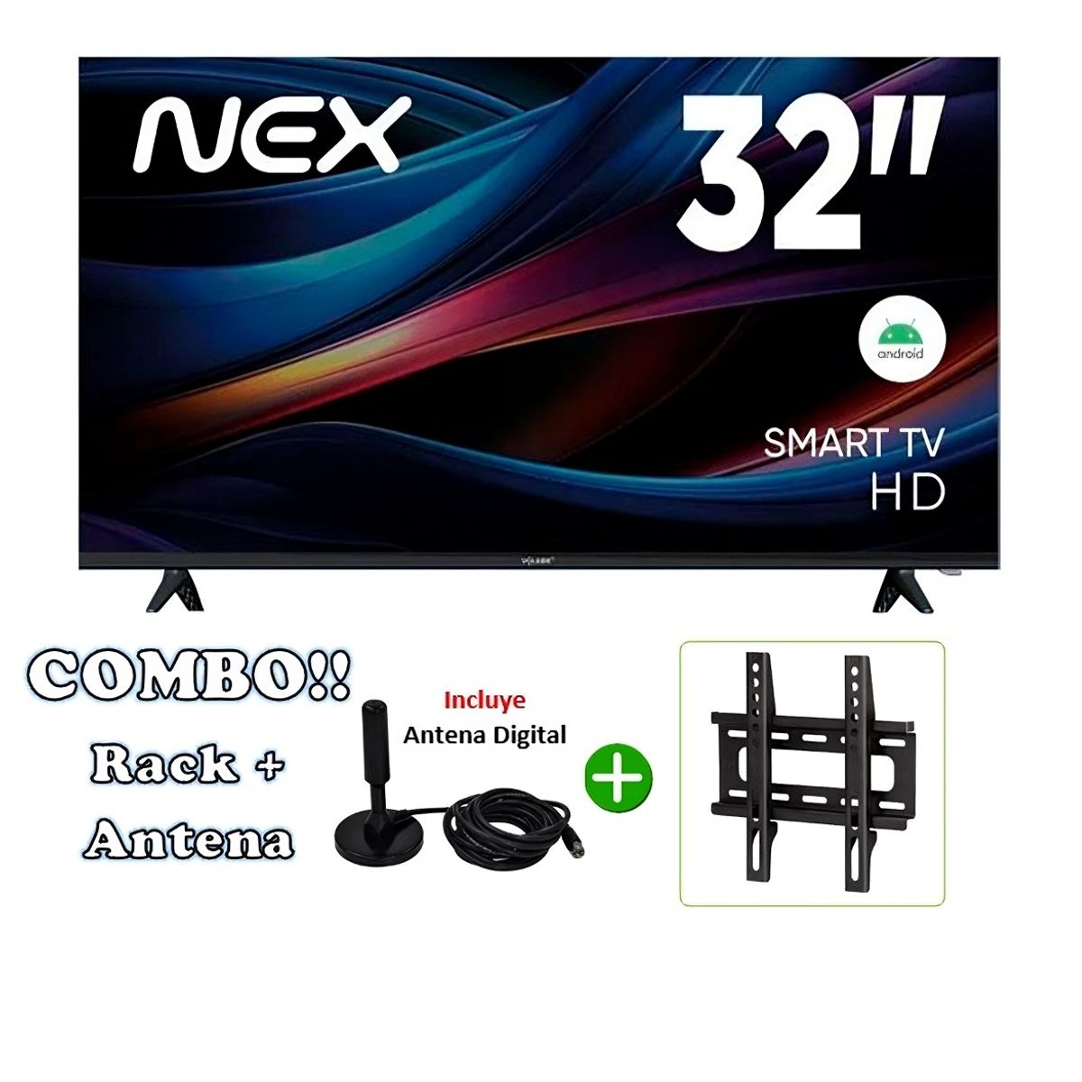 NEX - TELEVISOR NEX 32 LED HD SMART TV TVLED32S + ANTENA DIGITAL + RACK