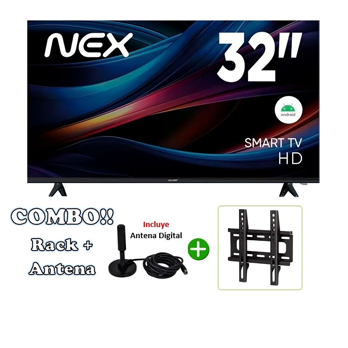 NEX - TELEVISOR NEX 32 LED HD SMART TV TVLED32S + ANTENA DIGITAL + RACK