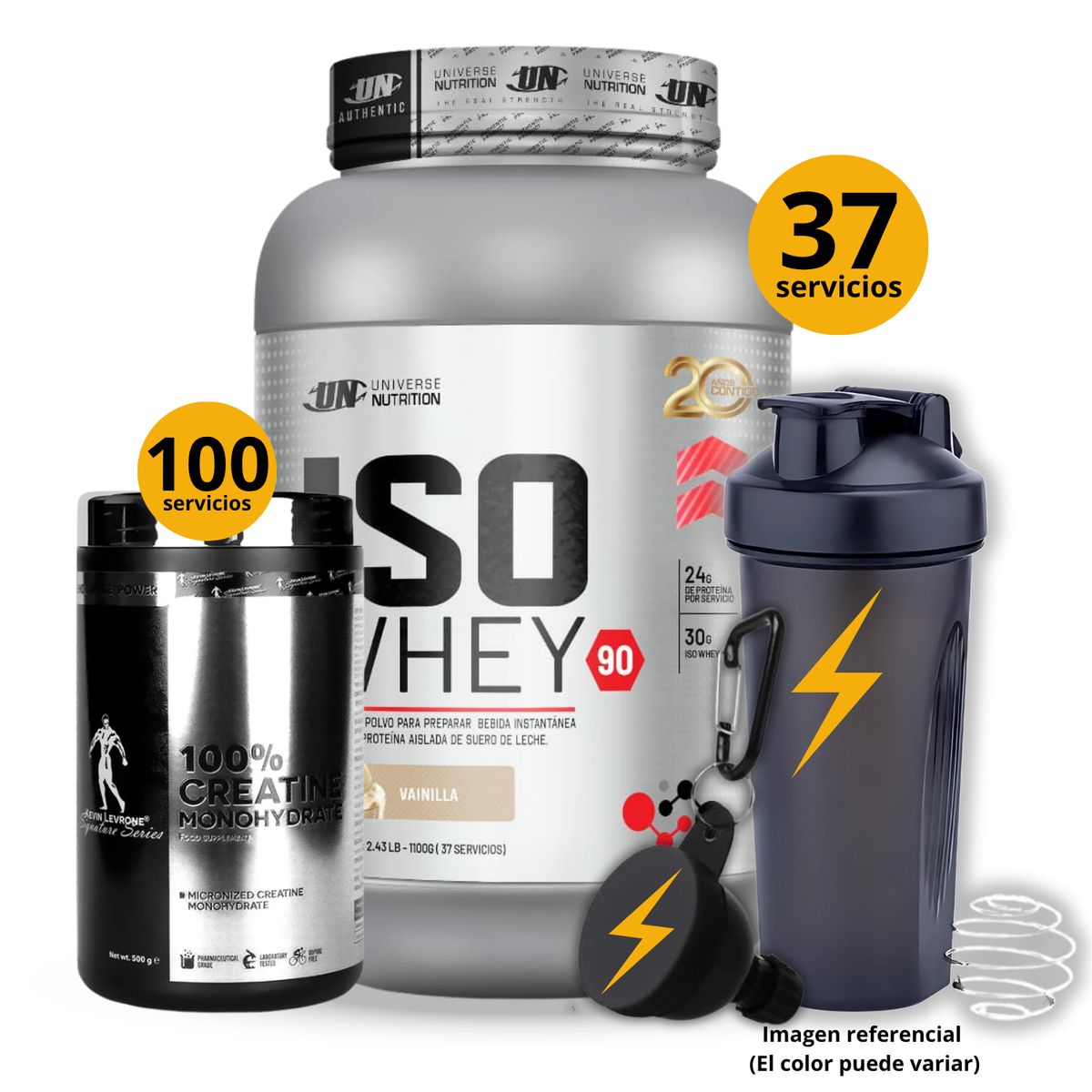 UNIVERSE NUTRITION - PROTEINA ISO WHEY 90 DE 1KG VAINILLA + CREATINA KEVIN LEVRONE DE 500GR + REGALOS