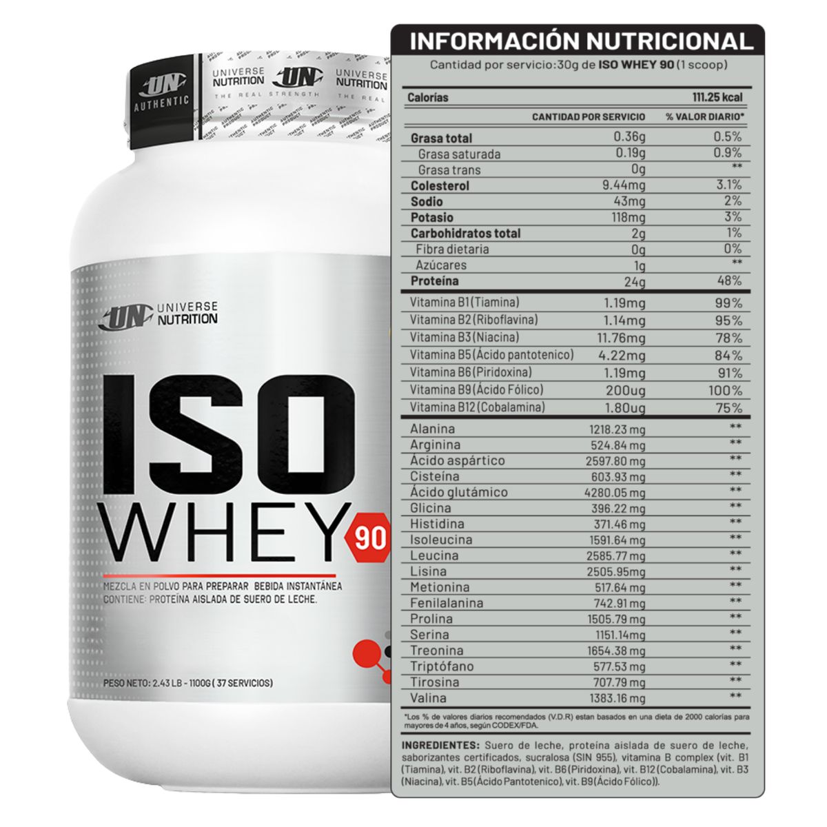 UNIVERSE NUTRITION - PROTEINA ISO WHEY 90 DE 1KG VAINILLA + CREATINA KEVIN LEVRONE DE 500GR + REGALOS