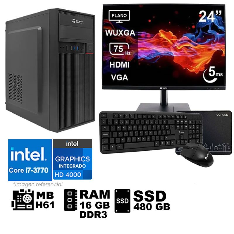 Computadora Pc Intel Core i7 3770 Monitor 24 fhd' RAM 16 GB SSD 480  GB