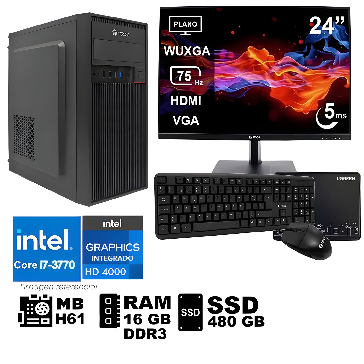 Computadora Pc Intel Core i7 3770 Monitor 24 fhd' RAM 16 GB SSD 480  GB