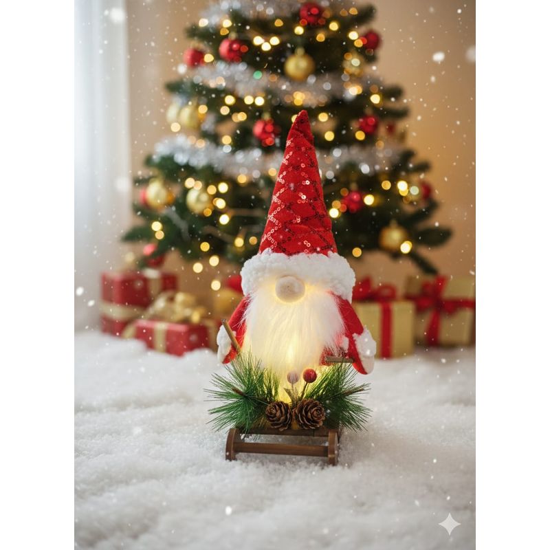 GENERICO - Gnomo Muñeco de Navidad Rojo con Trineo Marron