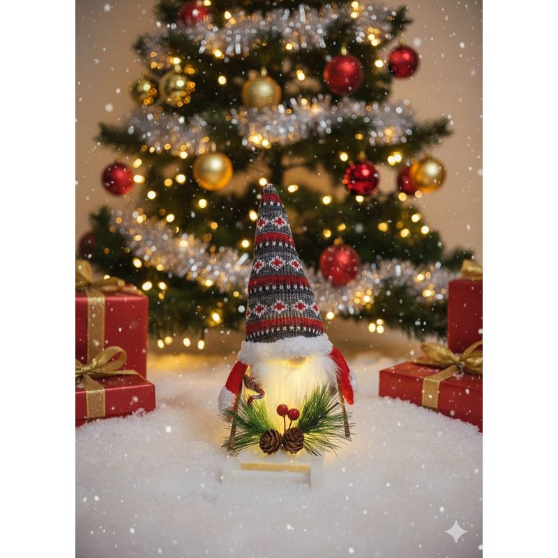 GENERICO - Gnomo Muñeco de Navidad Gris - Detalles Rojos con Trineo Blanco