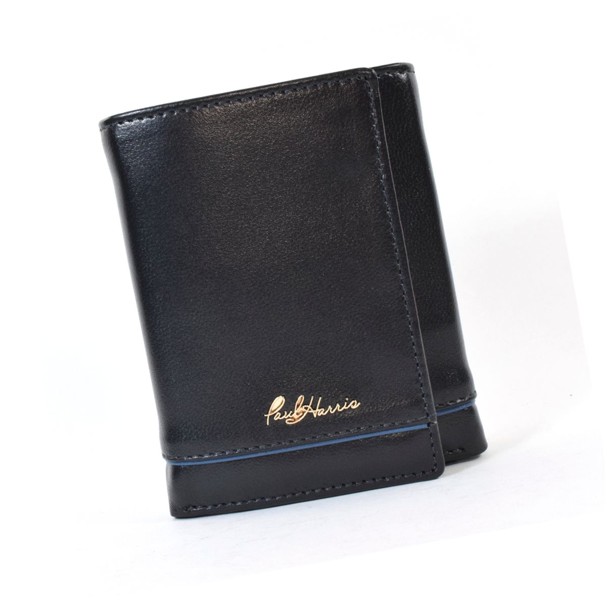 PAUL HARRIS - Billetera Para Hombre de Cuero con sencillero Trifold - Negro