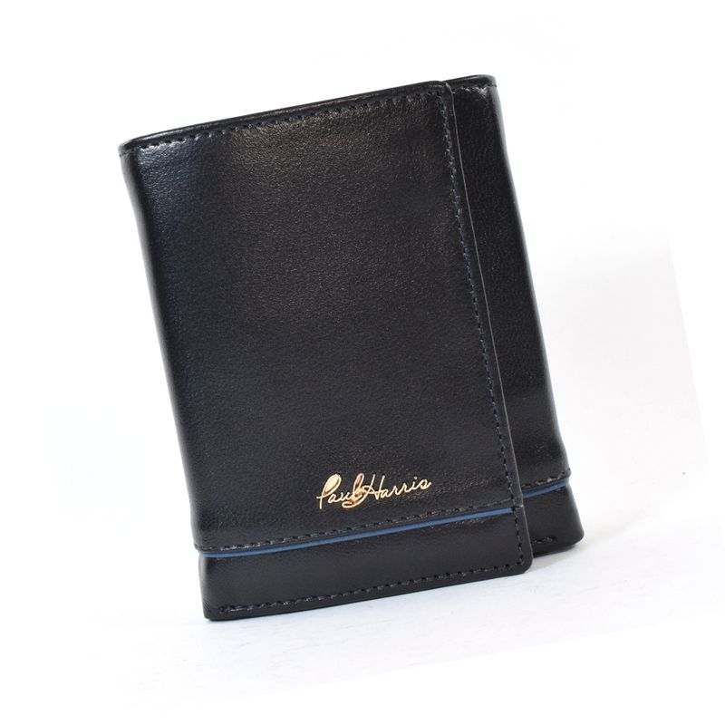 PAUL HARRIS - Billetera Para Hombre de Cuero con sencillero Trifold - Negro