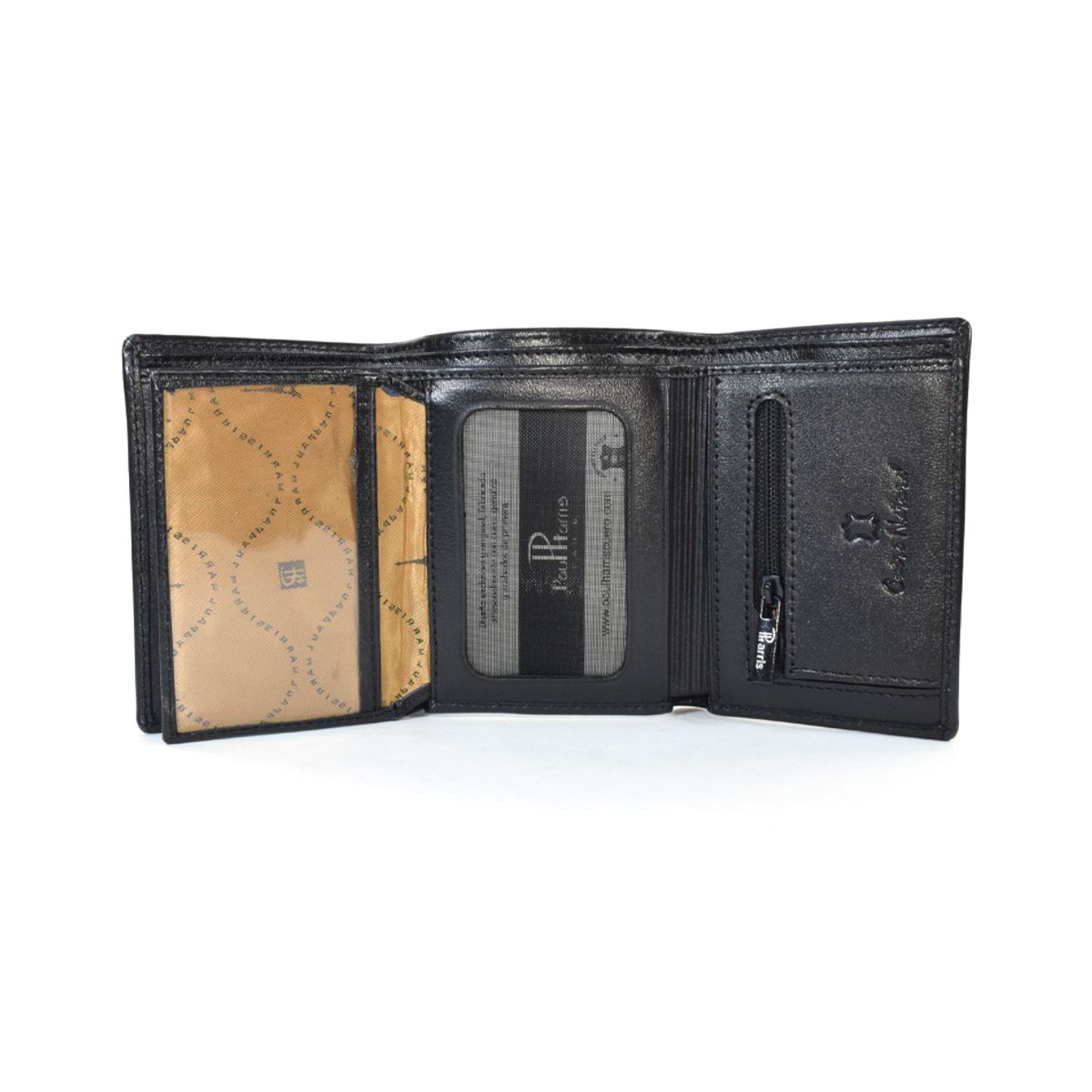 PAUL HARRIS - Billetera Para Hombre de Cuero con sencillero Trifold - Negro