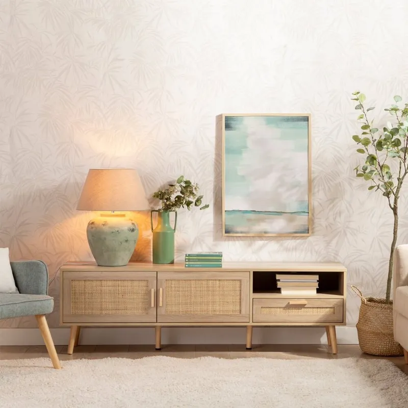 R&R MUEBLES - Mesa para TV con Ratán Hanna 160 cm Rovere R&R MUEBLES