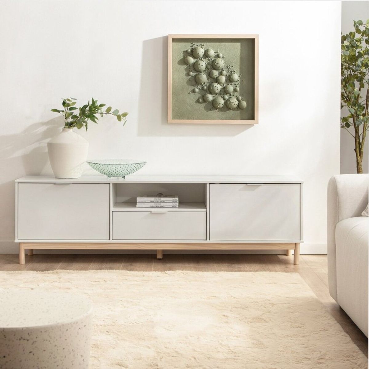 R&R MUEBLES - Mesa para TV Moderno Luu 2 Puertas 1 Cajón Blanco R&R MUEBLES