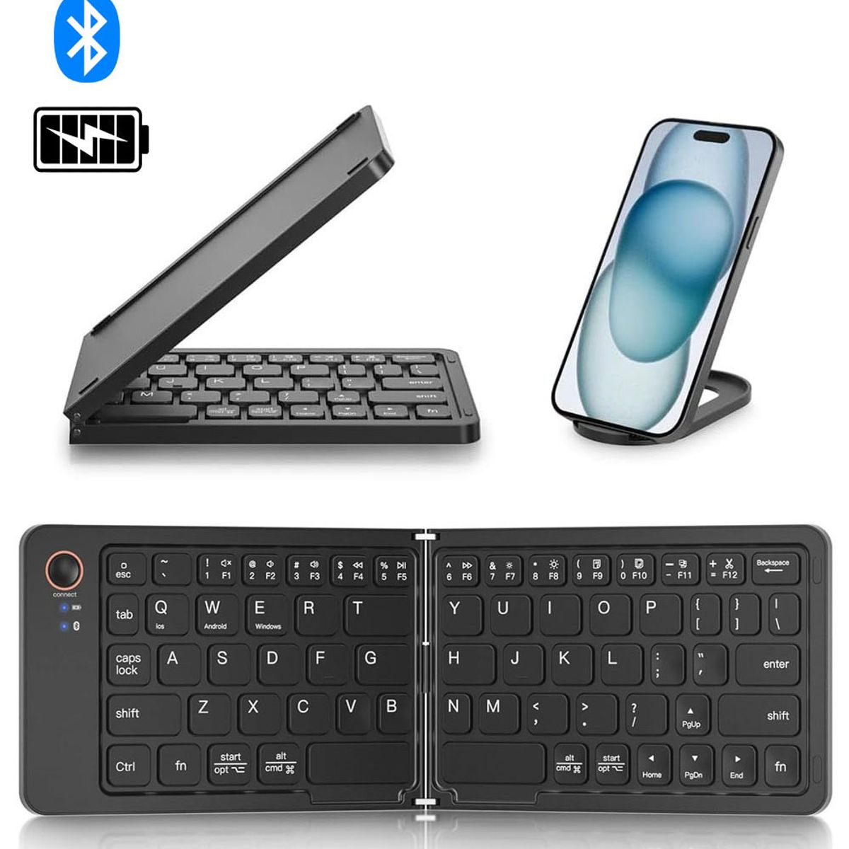 OEM - Kit teclado inalámbrico plegable B023 y soporte para celular - Negro