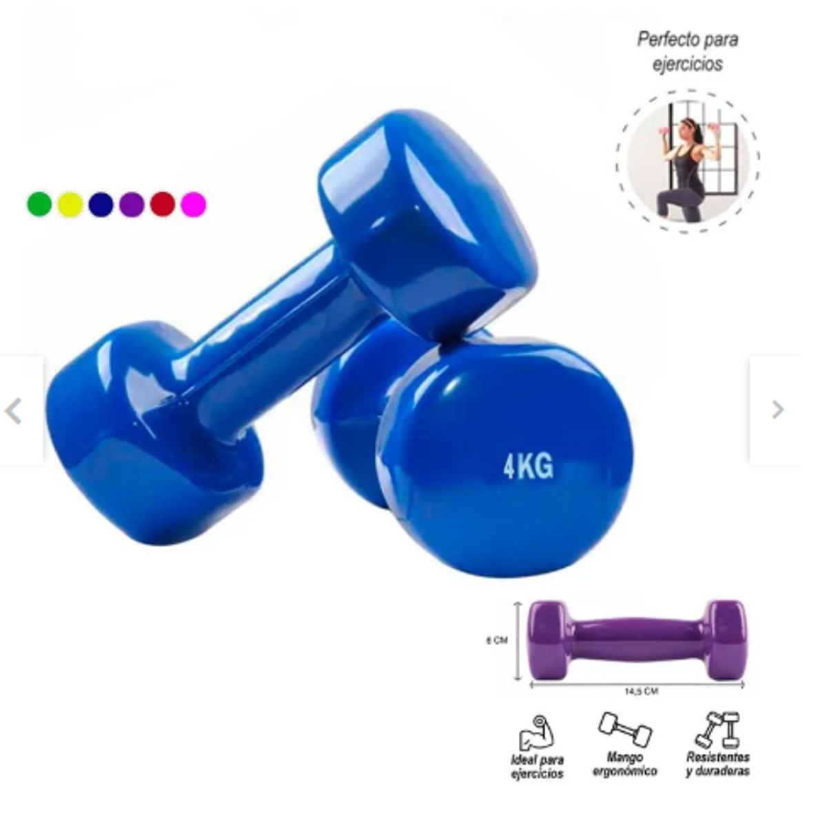 GENERICO - Par De Pesas de 1 Kg Mancuernas Plastificadas de Vinil - VERDE