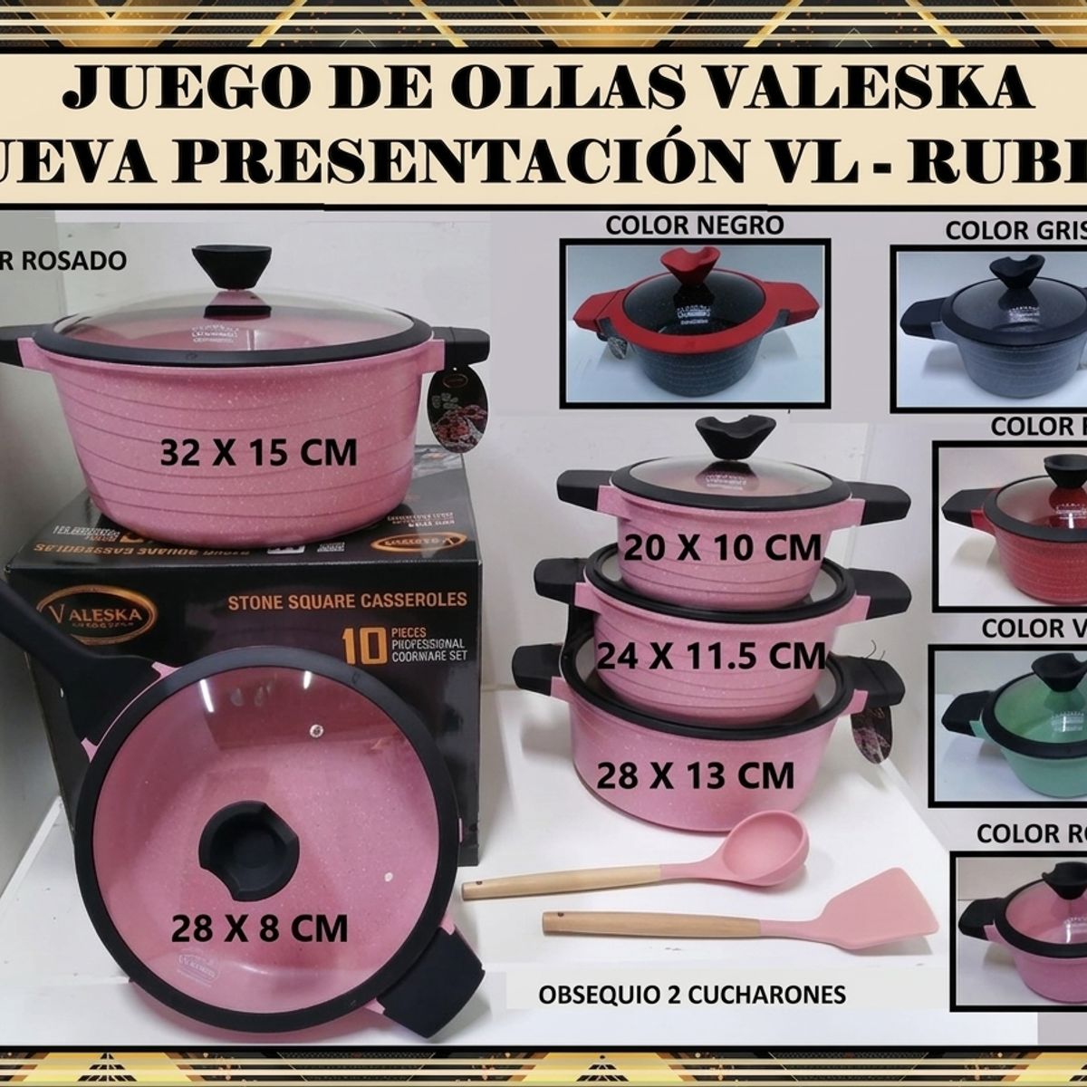 Valeska - JUEGO DE OLLAS ROCA VOLCANICA  VALESKA - 10 PZ ROSADO