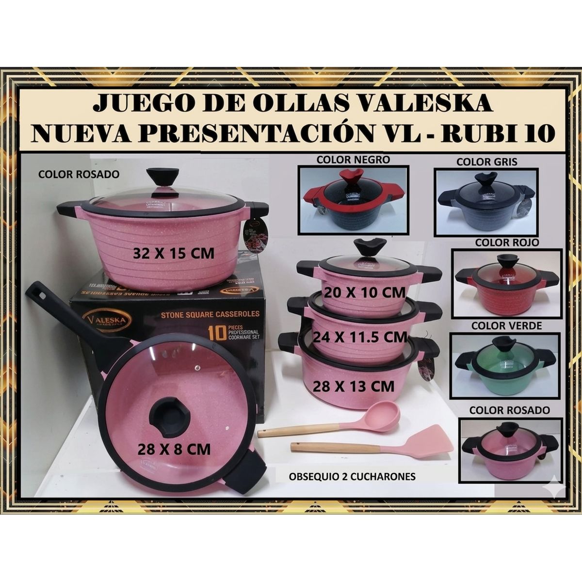 Valeska - JUEGO DE OLLAS ROCA VOLCANICA  VALESKA - 10 PZ ROSADO