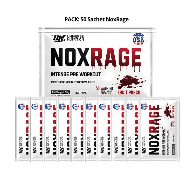 UNIVERSE NUTRITION - Nox Rage 50 servicios / Sachet - Fruit Punch - Pre entreno