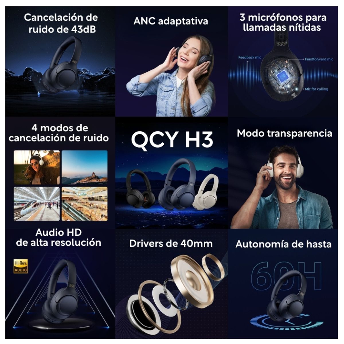 QCY - Combo QCY audífonos inalámbricos H3  + Haylou audífonos HQ5 Negro