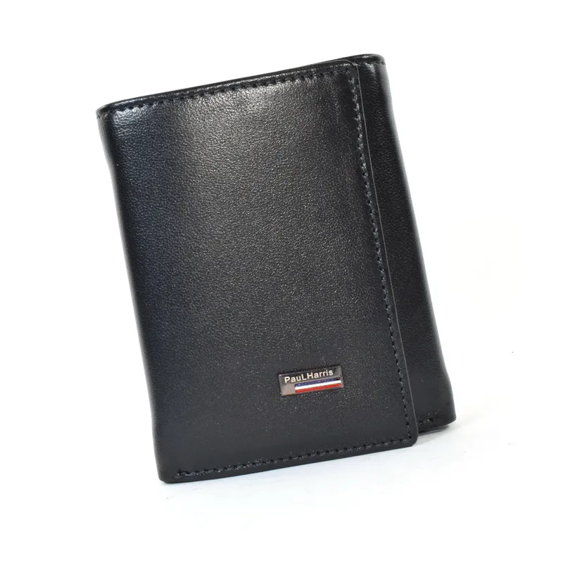 PAUL HARRIS - Billetera de cuero para hombre trifold sencillero int negro