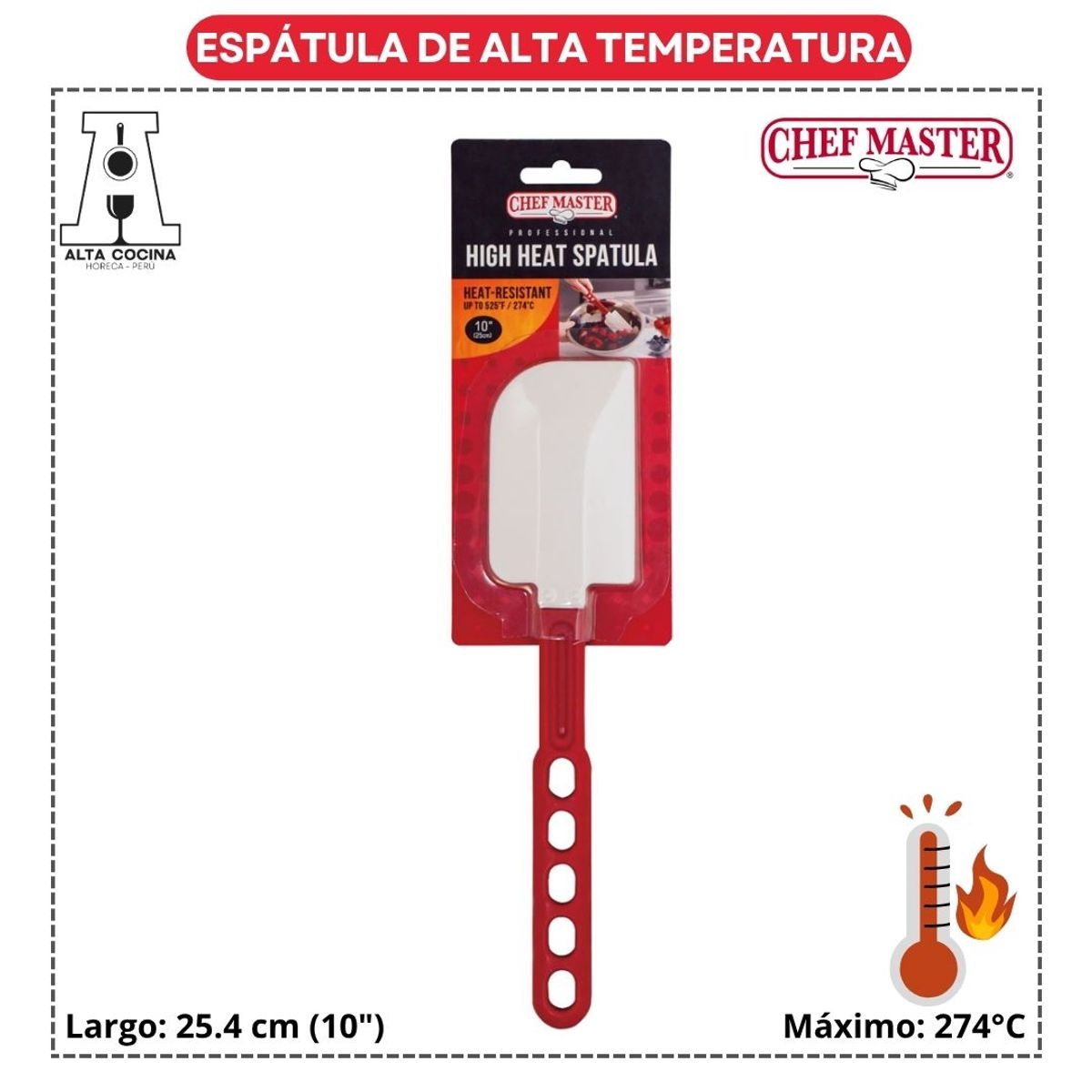 GENERICO - ESPÁTULA DE SILICONA DE ALTA TEMPERATURA CHEF MASTER 10 PULGADAS