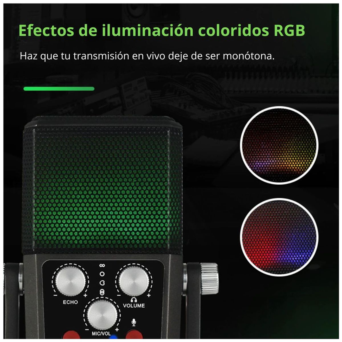 GENERICO - Micrófono USB RGB para Streaming, Podcast y Gaming con 4 Patrones