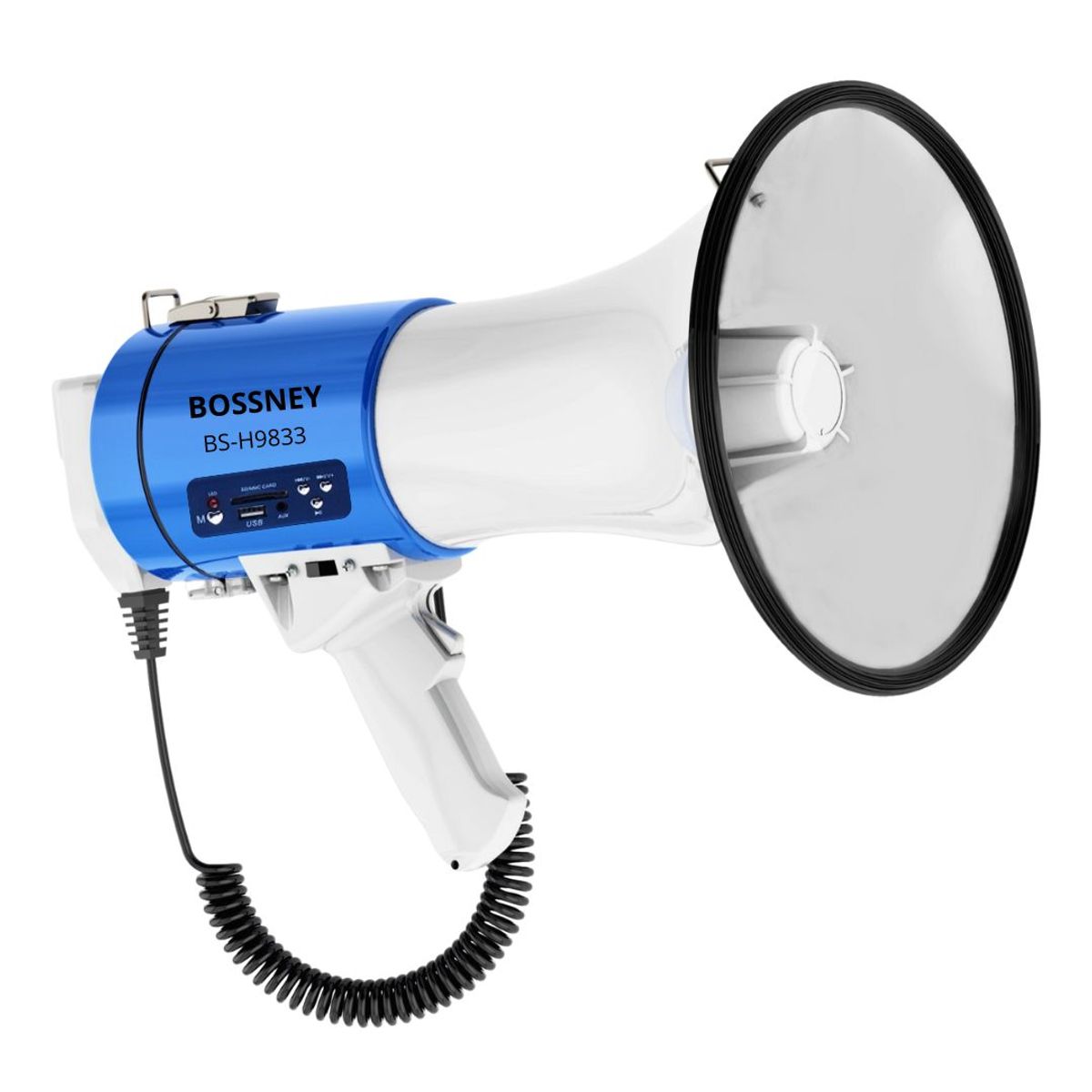 GENERICO - Megáfono Bossney 80W Recargable con Micrófono Grabación 300s y Sirena