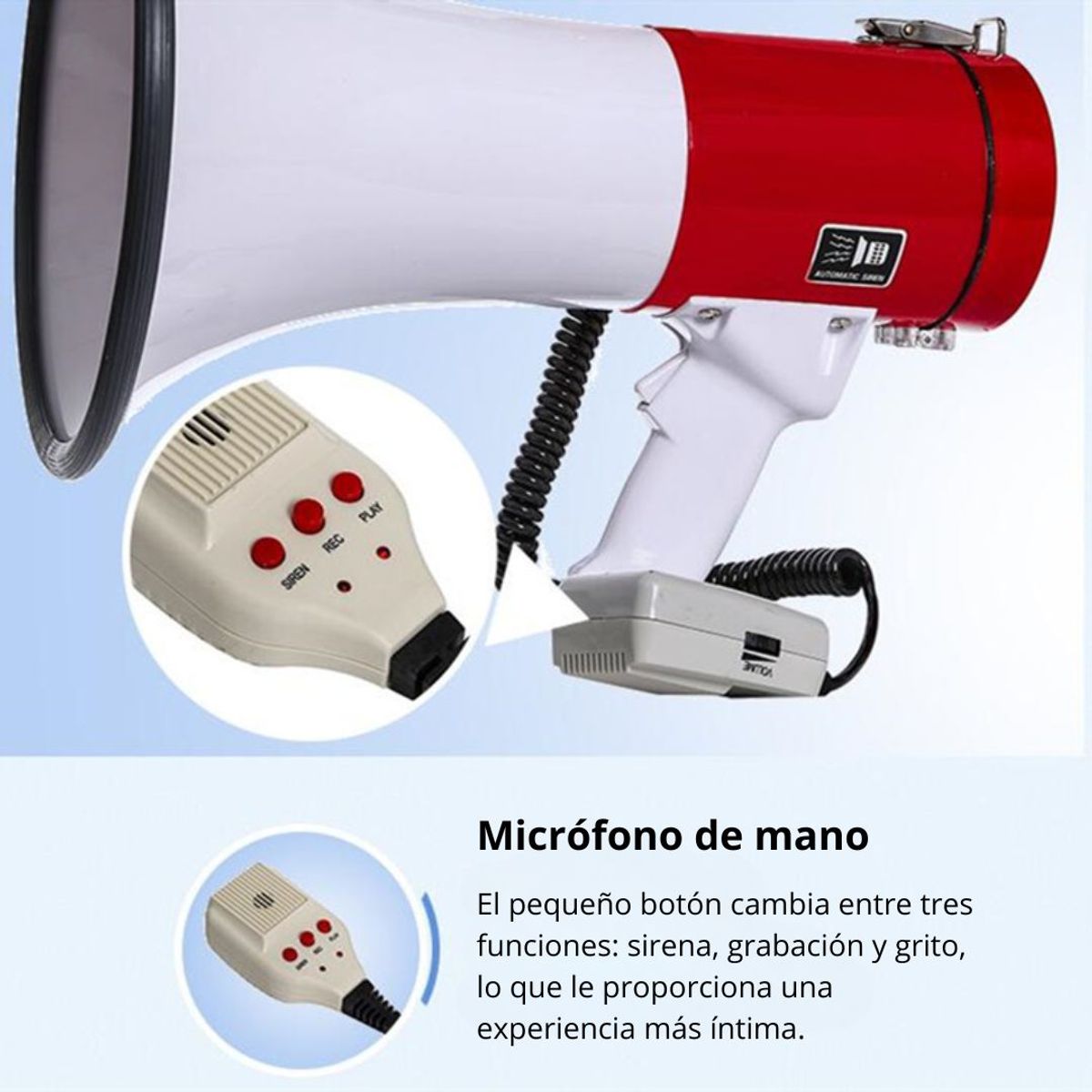 GENERICO - Megáfono Bossney 80W Recargable con Micrófono Grabación 300s y Sirena