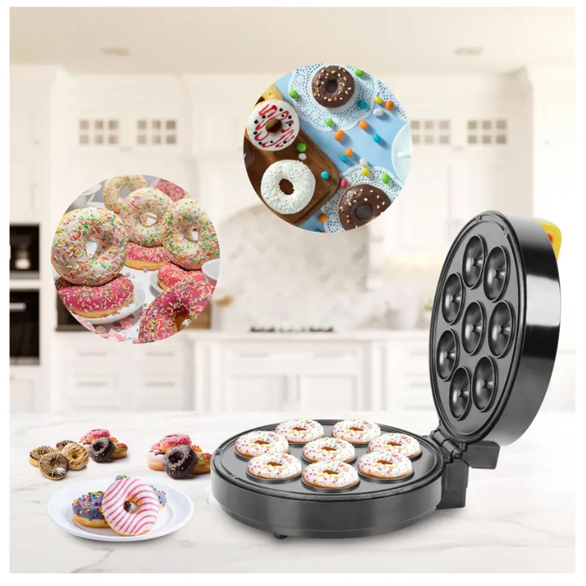 GENERICO - Máquina para hacer 8 Donas Eléctrica Antiadherente BOMA BM-551