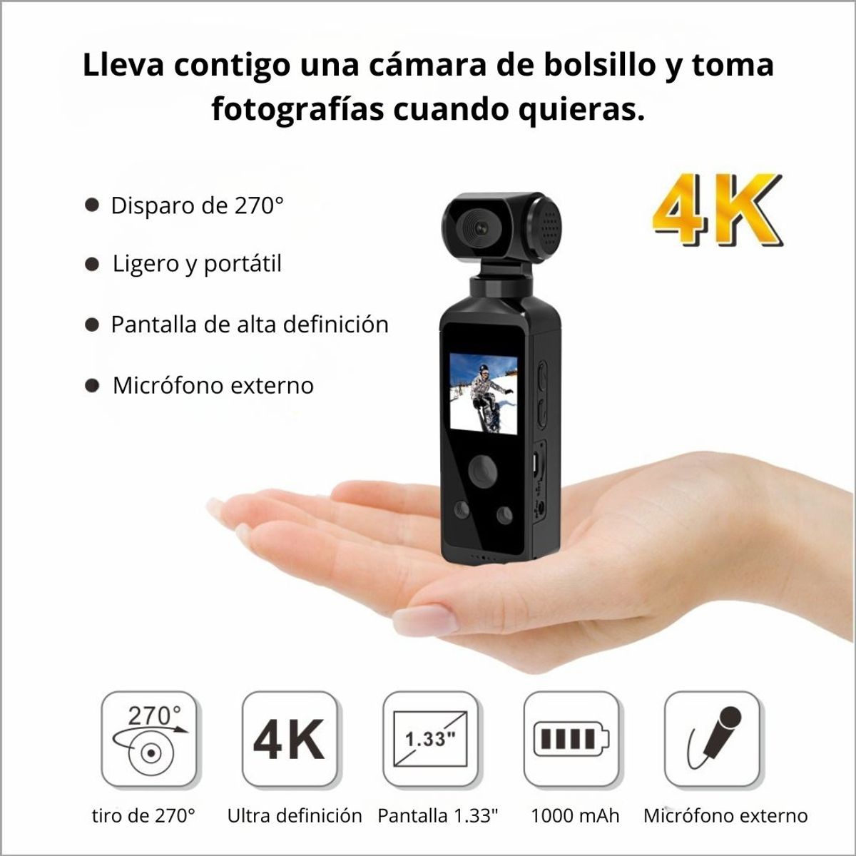 GENERICO - Cámara Deportiva Linkmax 4K con Pantalla Estabilizador y Micrófono