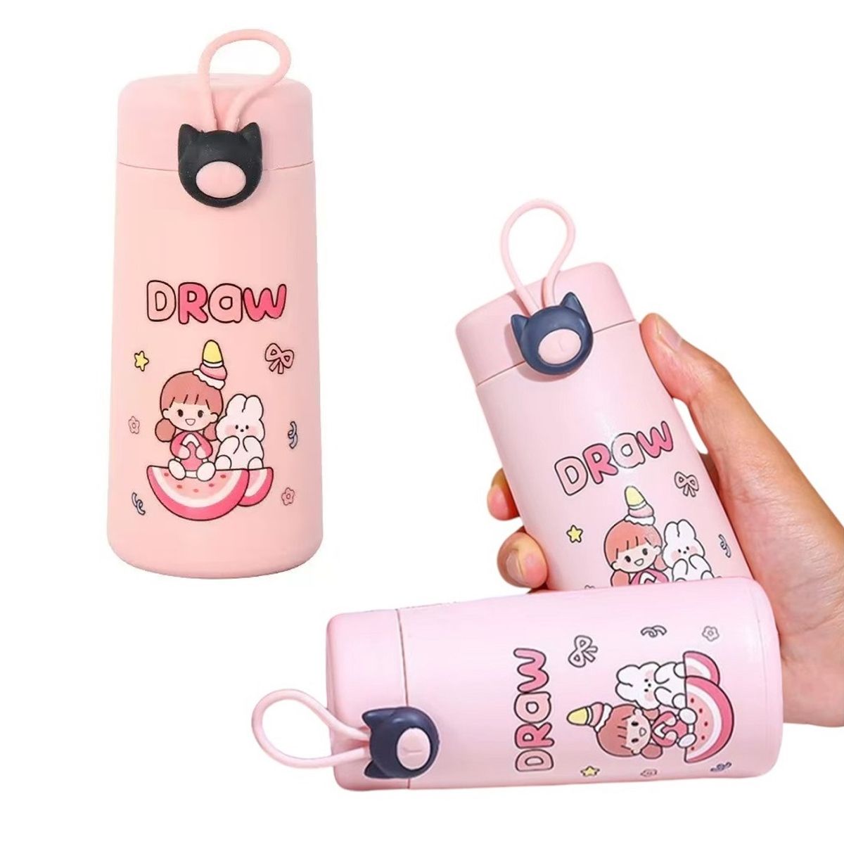 GENERICO - Set de 2 Botella con tapa 300ml Tomatodo para bebidas Rosado