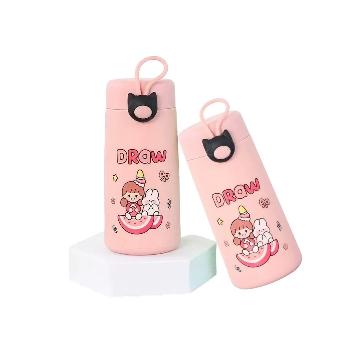 GENERICO - Set de 2 Botella con tapa 300ml Tomatodo para bebidas Rosado