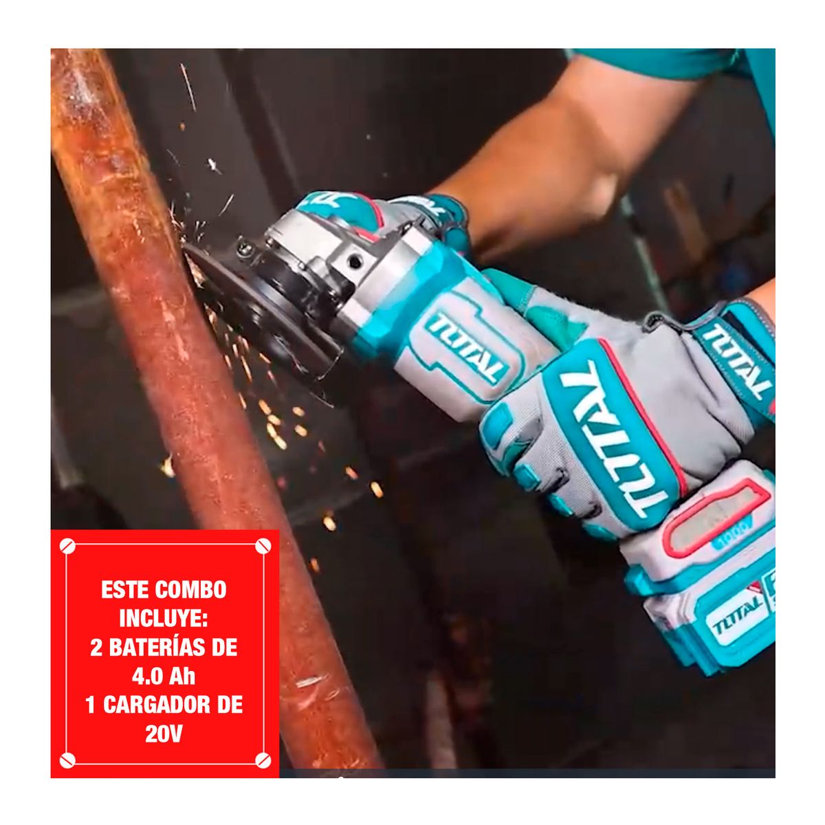 TOTAL TOOLS - Combo 5 Piezas Con 2 Bat. 4.0ah/1 Cargador +accesorios Total